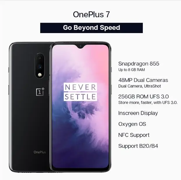 Глобальный ПЗУ Oneplus 7 8 ГБ ОЗУ 256 Гб ПЗУ Смартфон Snapdragon 855 6,41 дюймов оптический AMOLED дисплей отпечатков пальцев 48MP камеры UFS 3,0