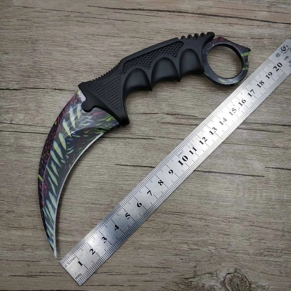 CS GO коготь счетчика удара Karambit нож шеи нож с оболочкой зуб тигра настоящая игра нож Радуга Кемпинг Фиксированное Лезвие Нож - Цвет: Rage beast2