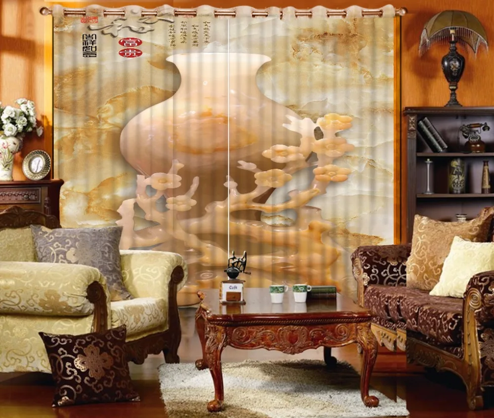 

Modern Large 3D Curtains Window Blackout For Curtains jade carving Decor Home Hotel Wall Drapes Cortinas