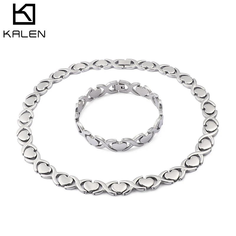 

Kalen New Jewellery Sets For Women Bohemia Heart Bracelet & Necklace Sets Silver Stainless Steel Femme Bijoux Jewelry Party Gift