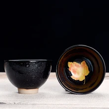 Переменная глазурь чайный сервиз чашка, теммоку глазурованный чайный набор чашка, кленовый лист шаблон чашка, красочный Трансмутация Глазурованный Фарфор Чаша чайные чашки