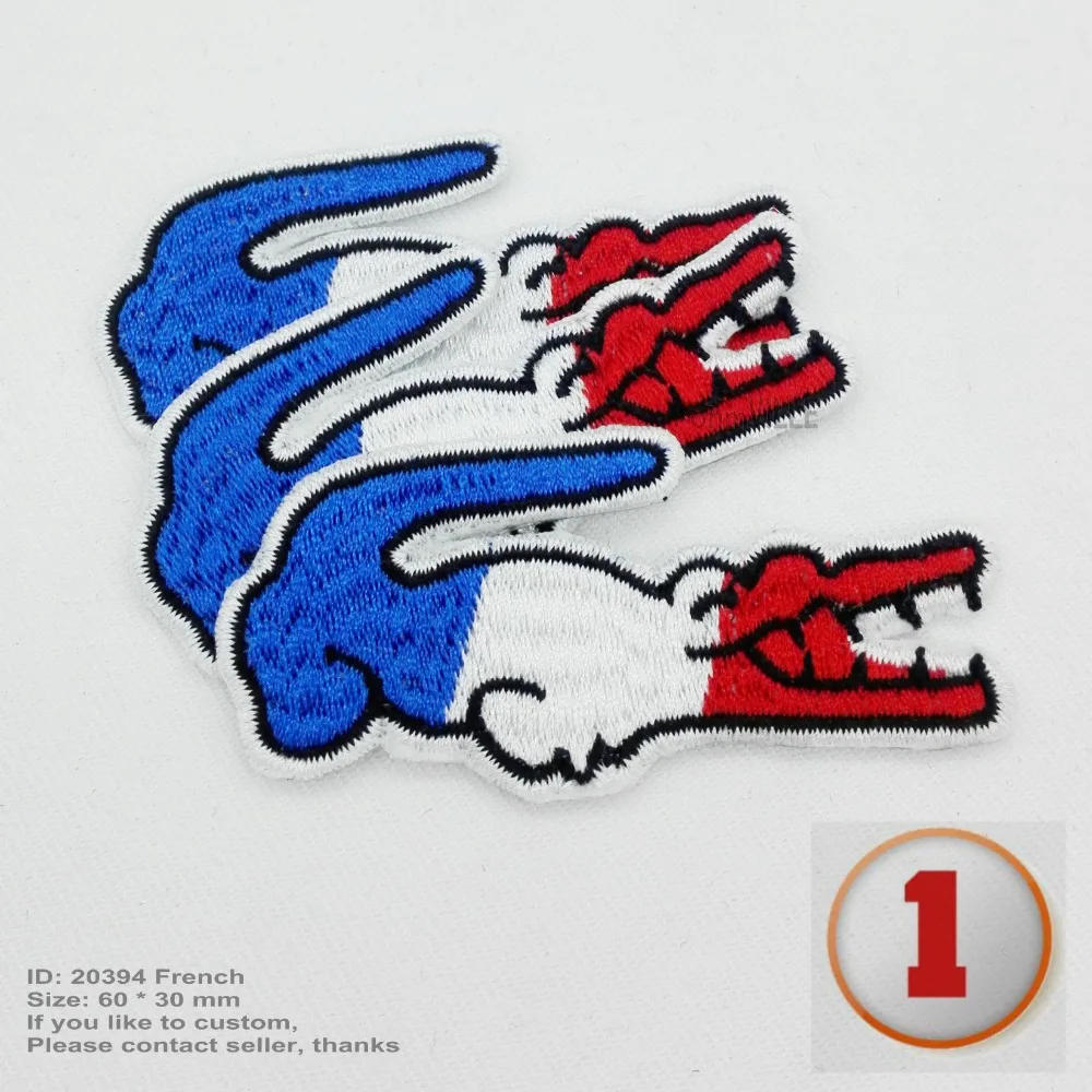 

Free Shipping Crocodile French Flag Embroidered France Patches Promotion Iron on Patch Eco-friendly Handmade 3D Appliqued