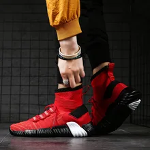 New High Top Platform Sneakers Men fly weave Stretch Sock Shoes Men men Dad Chunky Black red hip hop Sneakers Thick Sole женские кеды italy red sole sneakers up high top spikes