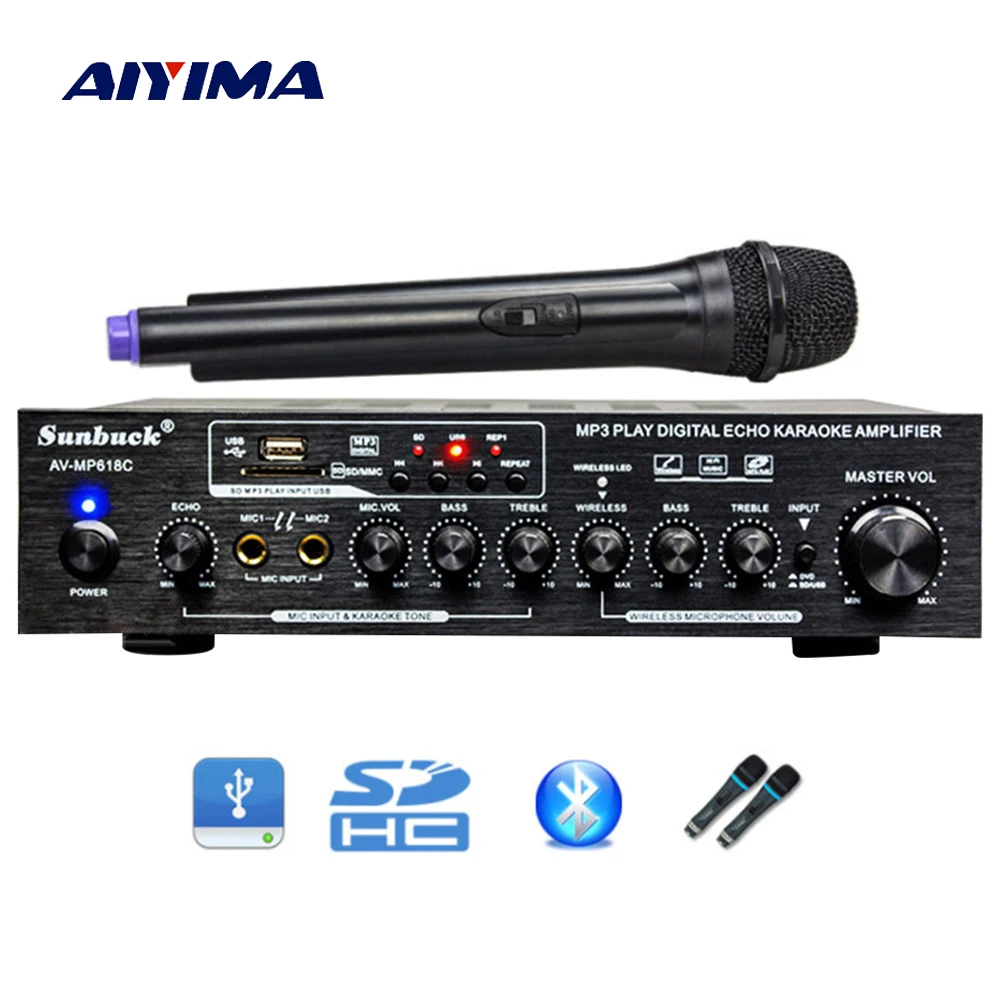 

Aiyima Wireless Microphone Amplifier 300W+300W HiFi 2.0 Channel Bluetooth Amplifier Karaoke Amplifier Home Theater DIY 220V