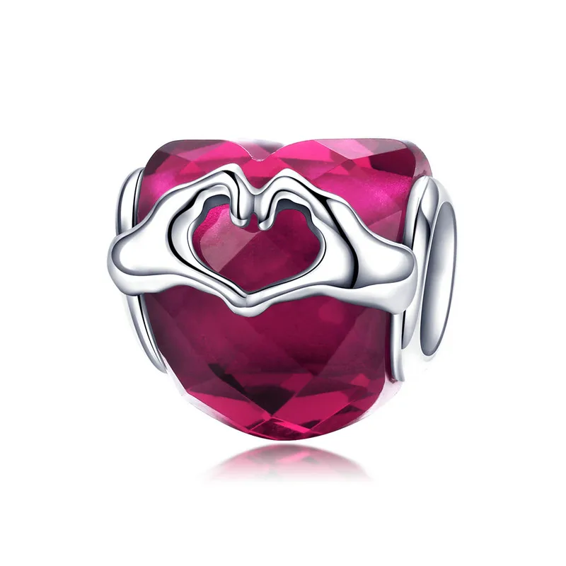 

925 Sterling Silver Beads fit Original Pandora Bracelet Love Tokens Love Hand Heart CZ Beads for Jewelry Making Valentines Gift