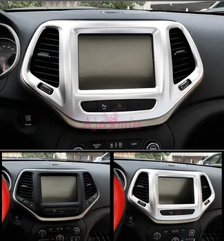 

Chrome Car Styling Interior GPS Audio Overlay Cover Panel Trim Red Black Silver Color 2014-2017 For Jeep Cherokee Accessories