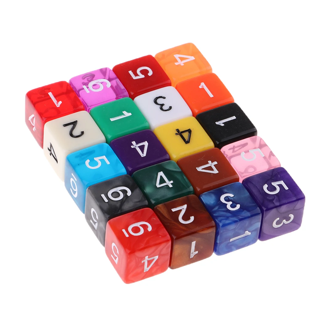 20pcs 6 Sided Dice Set With Numbers Party Table Game Kids Math Practice Multi-color Translucent Polyhedral Dice Bulk for Family