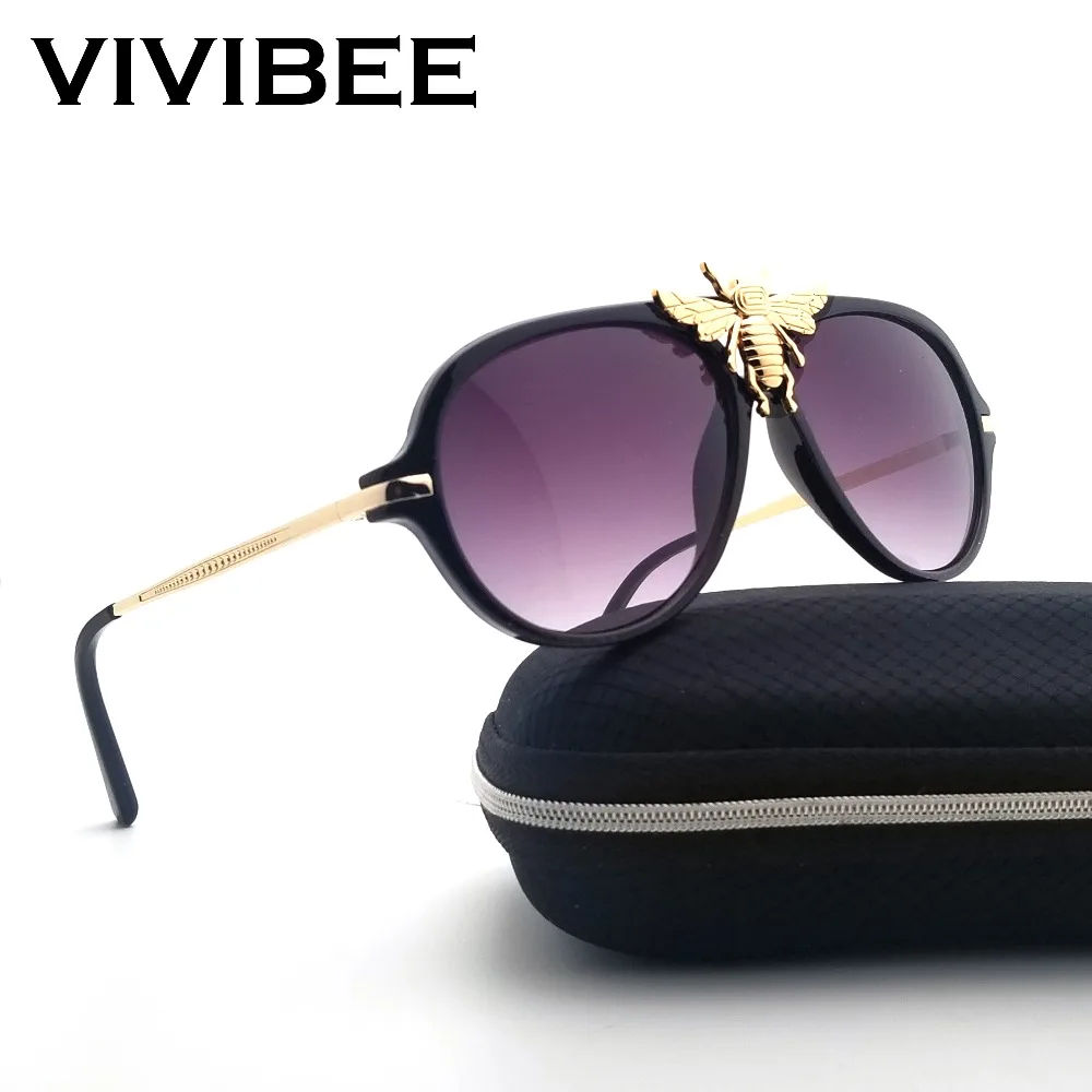 

VIVIBEE Big Bee Aviation Sunglasses Female Unique Vintage American Metal Luxury Pilot Sun Glasses Women Shades