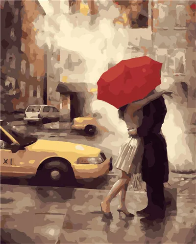 Красный зонтик любовник Сладкая пара краска ing по номерам Краска на холсте акриловая раскраска Painitng по номерам для домашнего декора стен