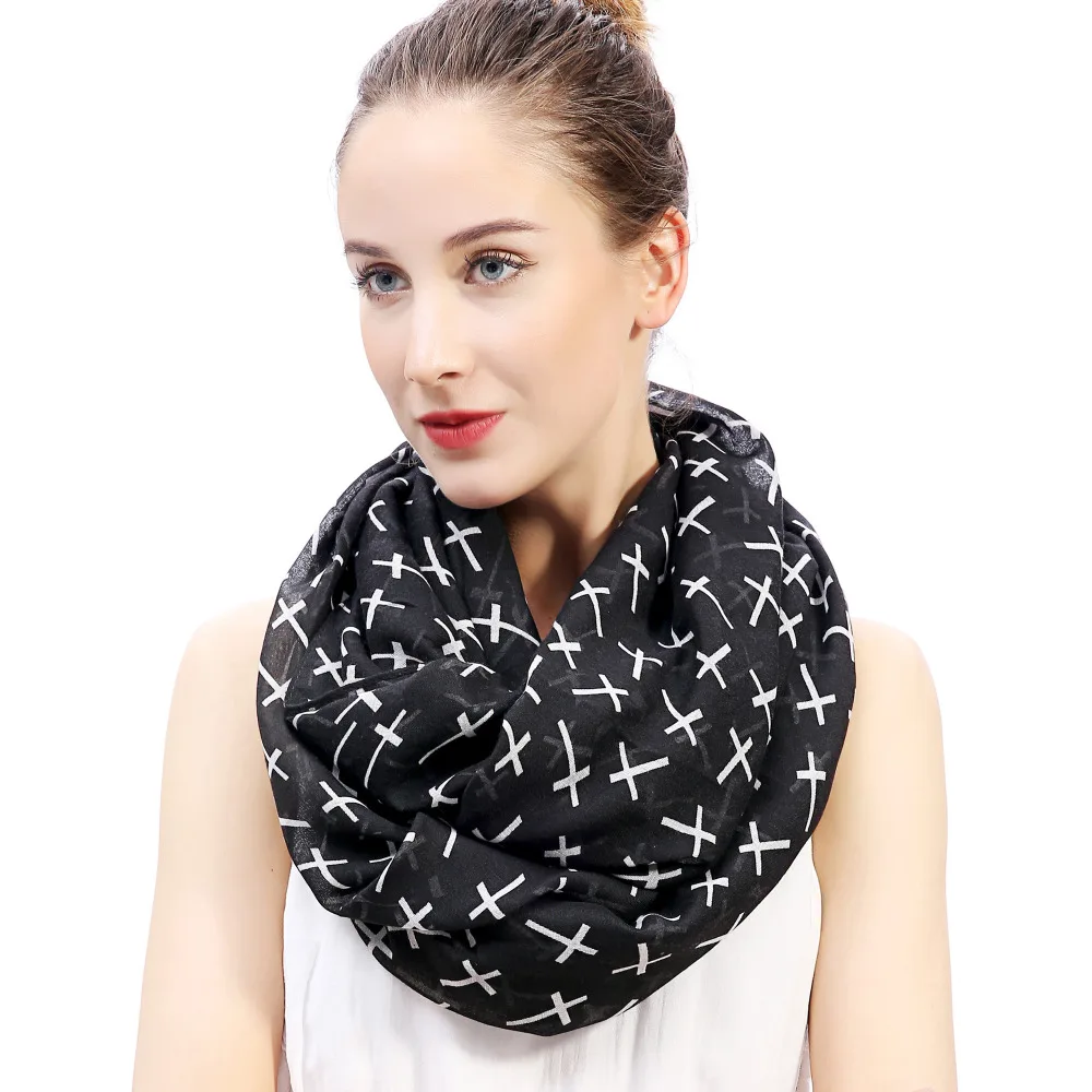 

Cross Print Infinity Loop Scarf Snood Women's Gift Winter Spring Accessories Soft Lightweight