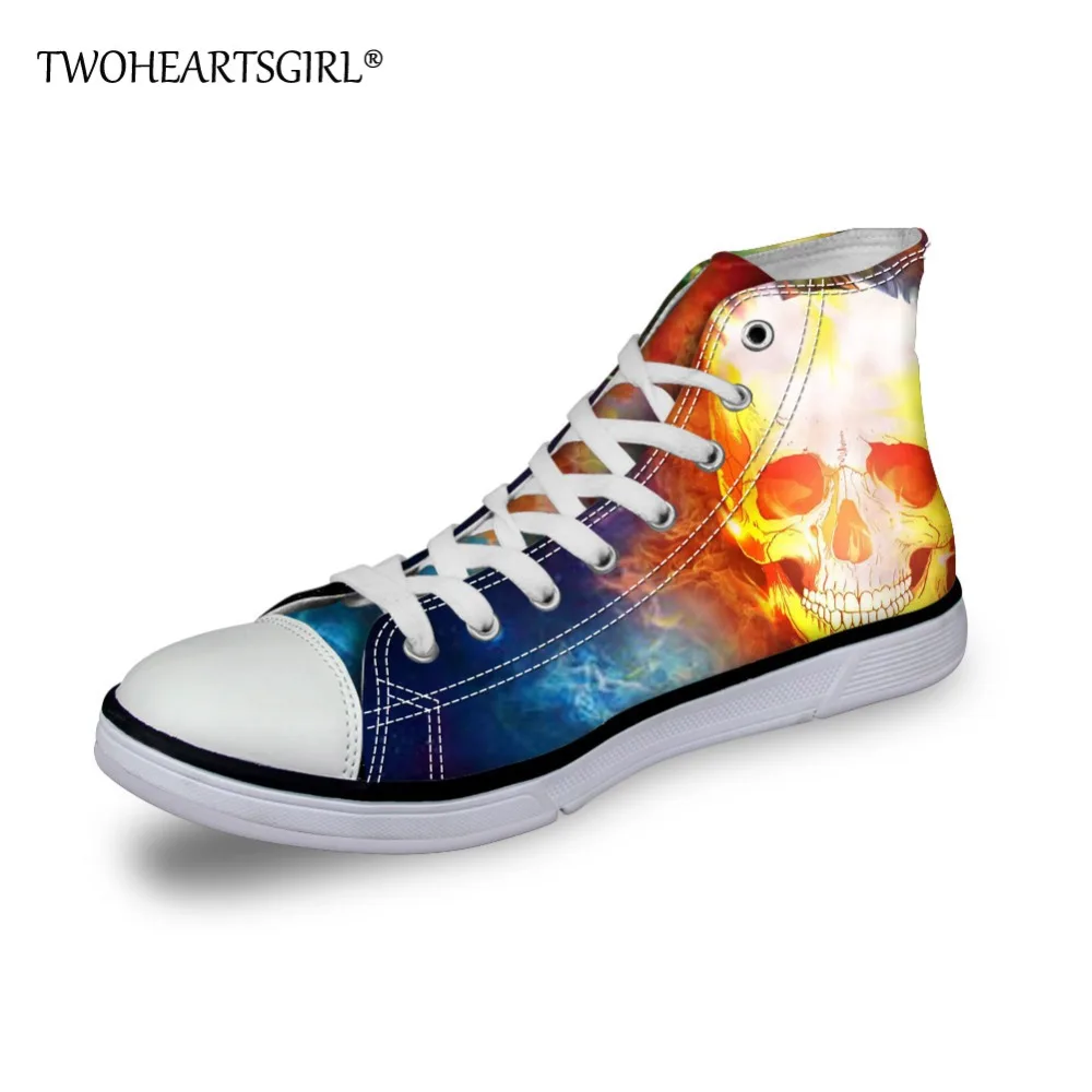Twoheartsgirl Cool Skull High Top Canvas Shoes Classic Women's Vulcanize Shoes Lace Up Shoes Teens Girls Flat Ankle Canvas Shoes