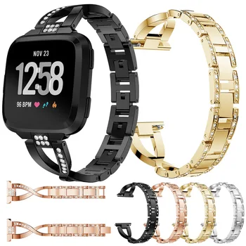 

Stainless Steel Watch Wrist Band Strap For Fitbit Versa Smart Watch Replacement Metal wristband Rhinestone Bracelet For Versa
