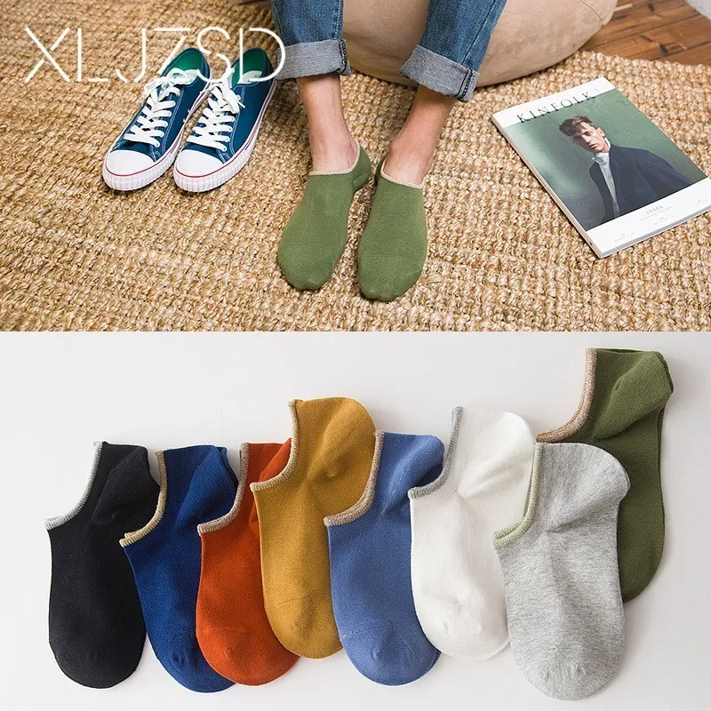 

XLJZSD 1pair 2019 New Arrival 8 Color Men No Show Sock Male Silicone Non-slip Cotton Spring Summer Solid Color Thin XZM012