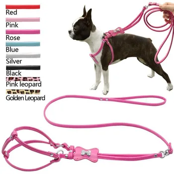 

Diamond Bone PU Leather Walking Dog Puppy Harness&Lead For Small Dogs Adjustable