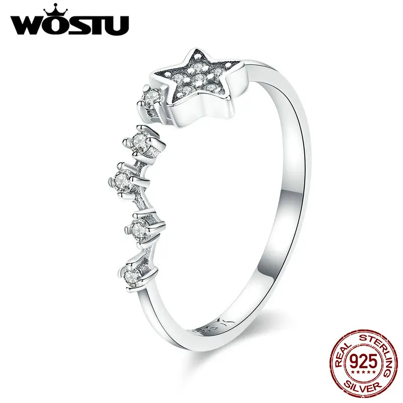 

WOSTU NEW 100% 925 Sterling Silver Stackable Star Open Size CZ Finger Rings for Women Sterling Silver Jewelry Femme BKR440