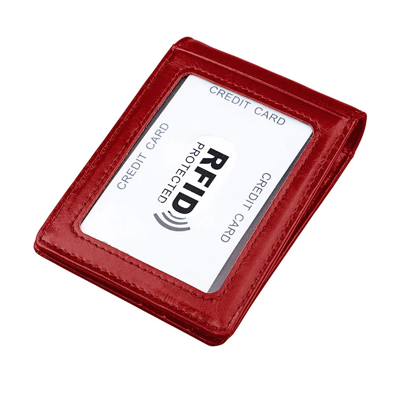 Women Men Genuine Leather Money Clip Wallet Rfid Card Case Holder Crazy Horse Slim Clamp for Money Small Female Male Purse Walet