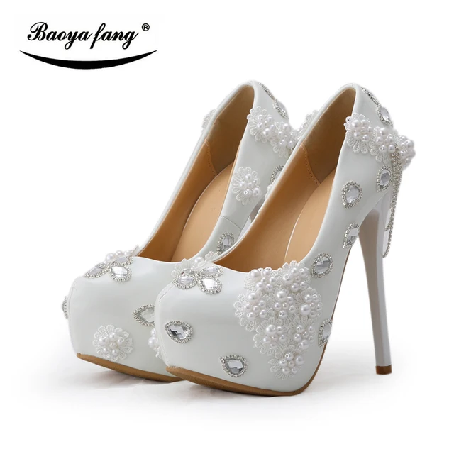 baoyafang blanco con cuentas para mujer, zapatos de boda, zapatos de