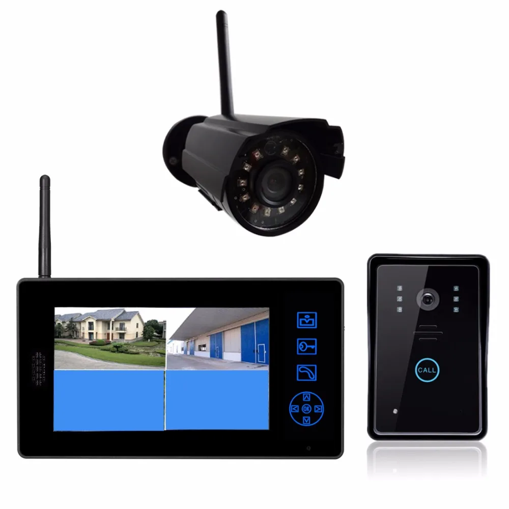 Белые камеры безопасности Беспроводной камеры системы видеонаблюдения с видео домофон цифровой дверной звонок