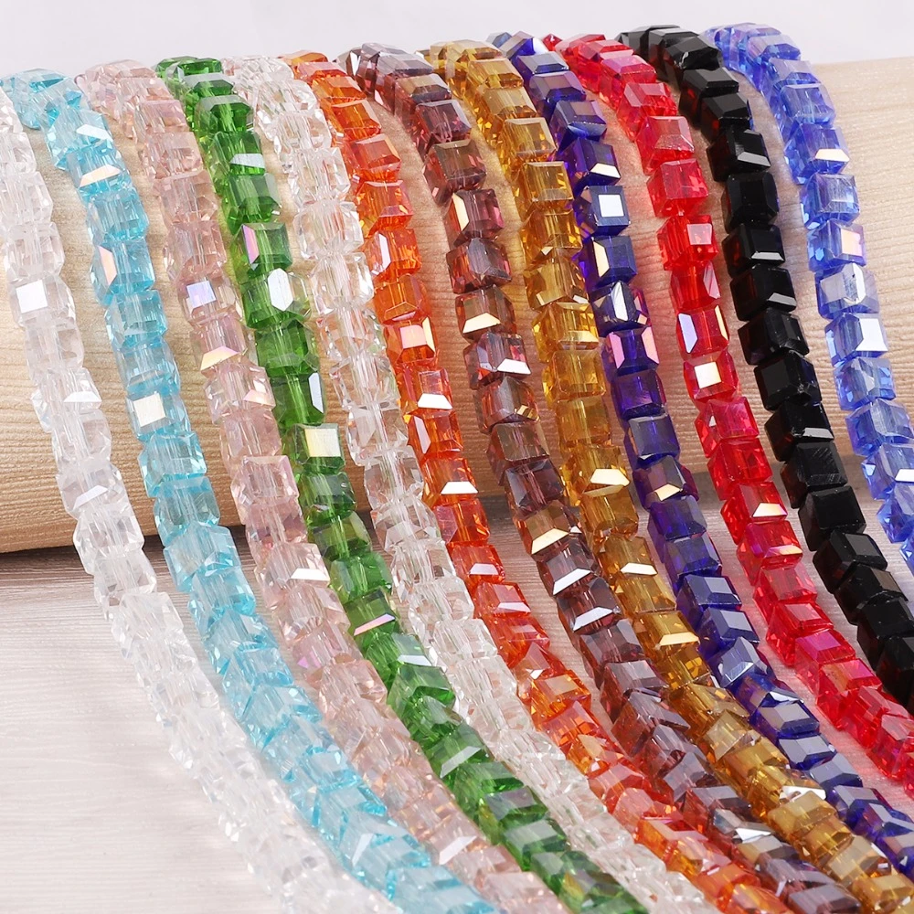 50pcs 6mm Czech Cube Faceted Crystal Glass Loose Spacer Beads Jewelry Findings