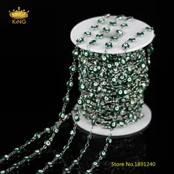 5 метров 6 мм зеленый сглаза Lampwork Стекло плоские круглые Бусины Цепи Jewelry провода завернутый монет Форма Изделия из стекла Цепи подарок jss02