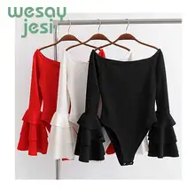 2019 Off Shoulder Ruffles sleeves Bodysuits Women Flare Sleeve Playsuit Female Body Suit Combinaison long sleeve jumpsuit 2019 Off Shoulder Ruffles sleeves Bodysuits Women Flare Sleeve Playsuit Female Body Suit Combinaison long sleeve jumpsuit