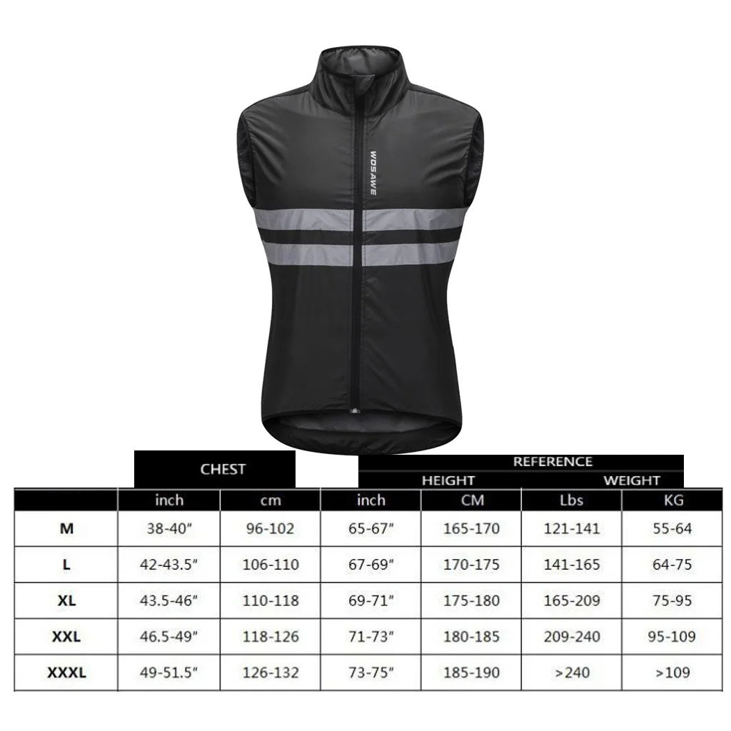 Reflective Safety Sleeveless Vest Windproof for Night Cycling MTB Road Mountain Bike Riding Running Hiking Fishing M-XXXL