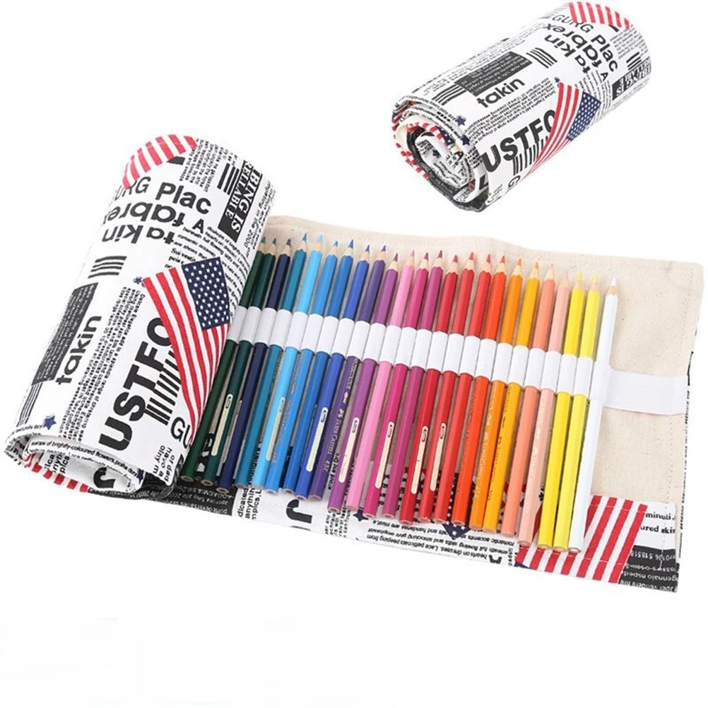 36 / 48 / 72 holes  artists pencil case roll brush pen pouch for artist students Retro Canvas Makeup office school bag