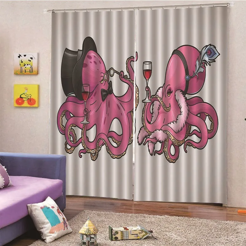 Modern Stitching Octopus Curtains For Living Room Luxury Colorblock curtains Window Ready Made Kids Drapes Fabric M12