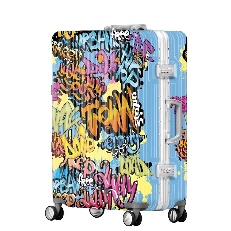 

Travel suitcase personality graffiti spray paint rolling luggage student password drawbar retro printing luggage 20"24"28" inch