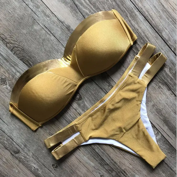

2018 New Sexy bikini women crochet swimwear swimsuit ladies thong split swimming suit strapless white women swimwear bikini