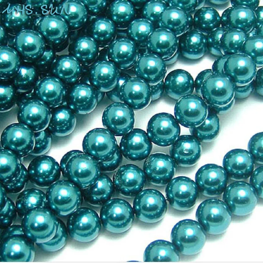 

MHS.SUN Jewelry accessories 3mm-16mm peacock blue loose imitation pearl round spacer glass beads for garment decoration