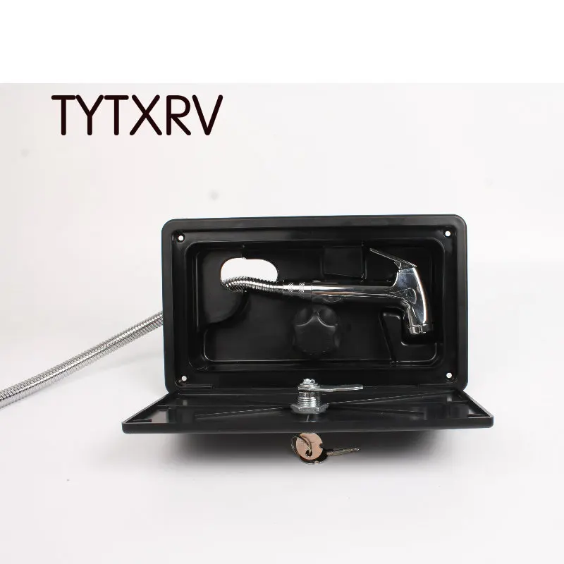 

Marine Camper Motorhome RV Exterior Shower Box Kit with Lock - Includes Shower Faucet, Shower Hose, Shower Wand White TYTXRV