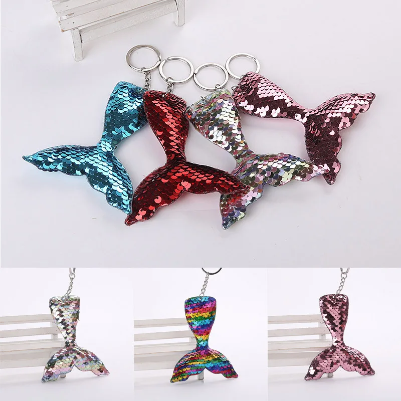 

Colorful Sequin Mermaid Key Pendant Stuffed Doll Mermaid Tail Shape Key Pendant Doll Kids Girls Bag Hang Key Chain Kids Gift