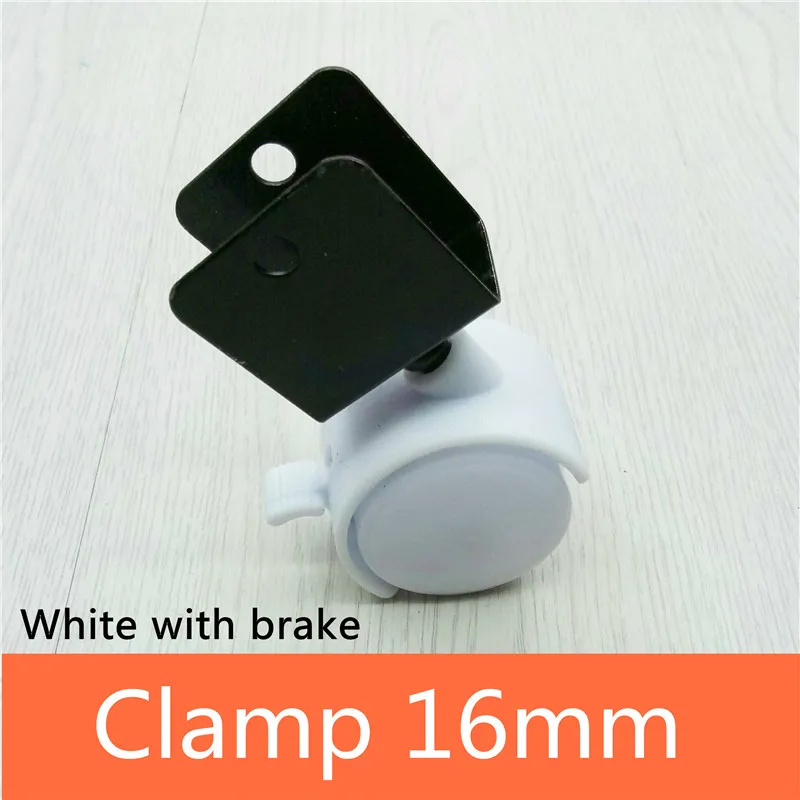 2 шт. 1,5 дюйма/2 дюйма черный/белый пластиковый угол тормоза поворотные ролики колесики для офисного кресла мебельная фурнитура роликовый ролик - Цвет: White Clamp 16mm