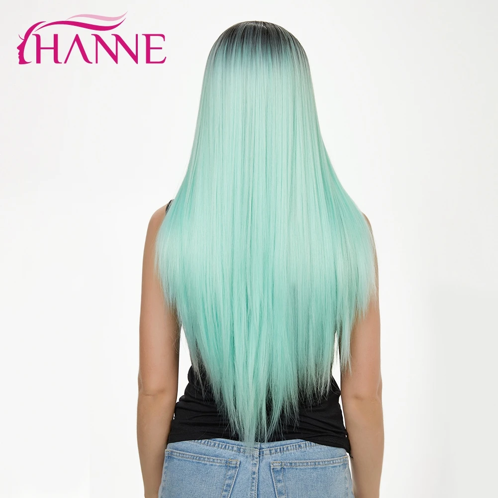 HANNE 24 дюйма прямые парики для женщин натуральный Омбре блонд парик синтетический длинный парик термостойкие парики - Цвет: 1B Mintgreen