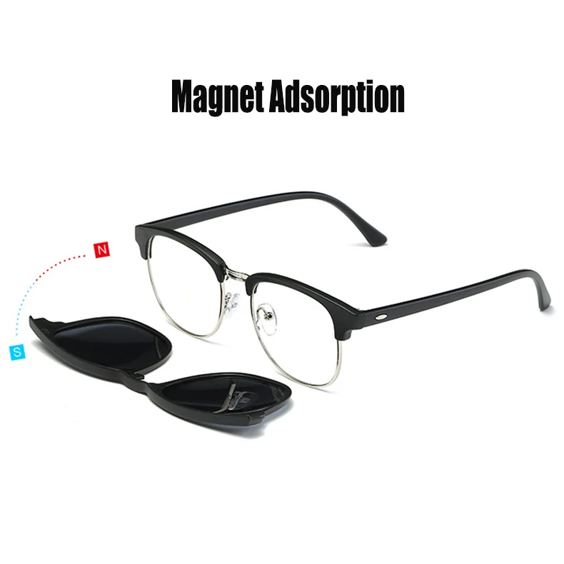 Очки с модной оправой Для мужчин Для женщин оптический близорукость с 5 клип на поляризованных солнцезащитных очков магнитные очки для