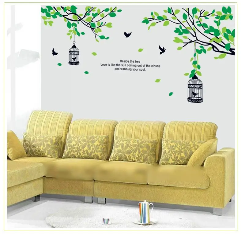 

150*105cm Tree Branches Birdcage Birds Wall Decals, Living Room Bedroom Removable Wall Stickers Murals 9045