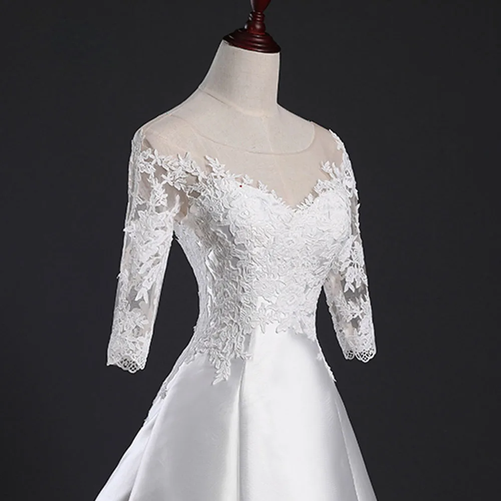 Три четверти рукав атласные свадебные платья 2019 Vestidos De Boda со шнуровкой сзади аппликации для свадебных платьев Alibaba интернет-магазины