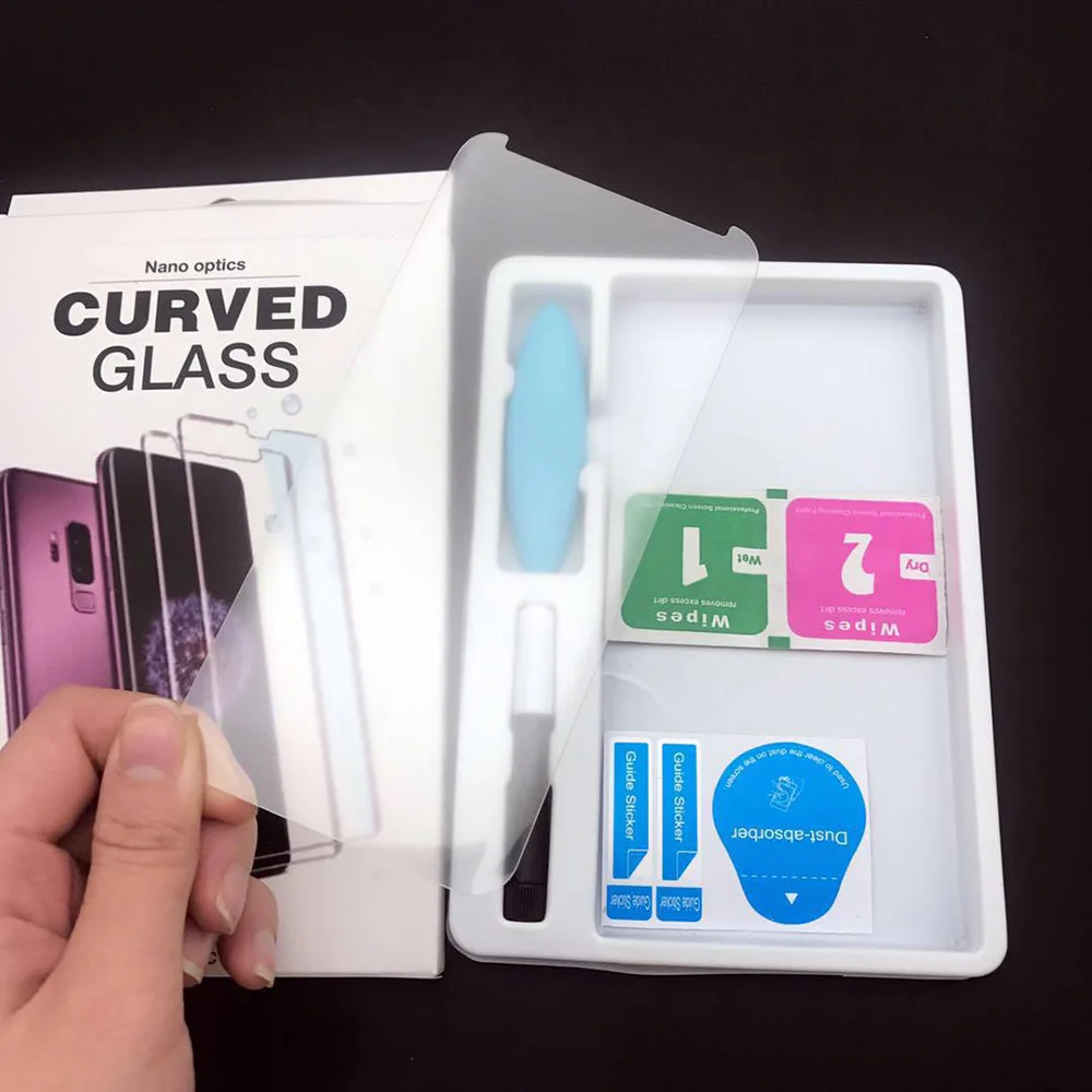 

Nano Liquid full Glue Tempered Glass For Samsung Galaxy Note 8 S8 S9 Plus Screen Protector Cover With Install Kit UV Light