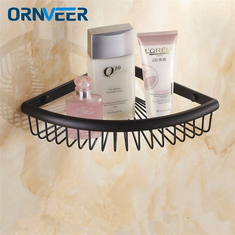 

Five Color Bathroom Shelves Golden Brass Material Bathroom Storage Basket Wall Mounted Bathroom Shelf