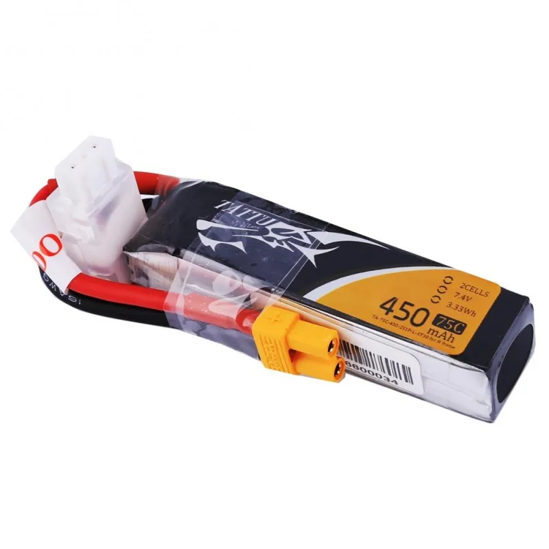 4 шт. Tattu 7,4 V Lipo батарея 450mAh 75C-150C 2S с XT30 штепсельные батареи для 120 размера FPV гоночный Дрон гоночный транспорт для помещений