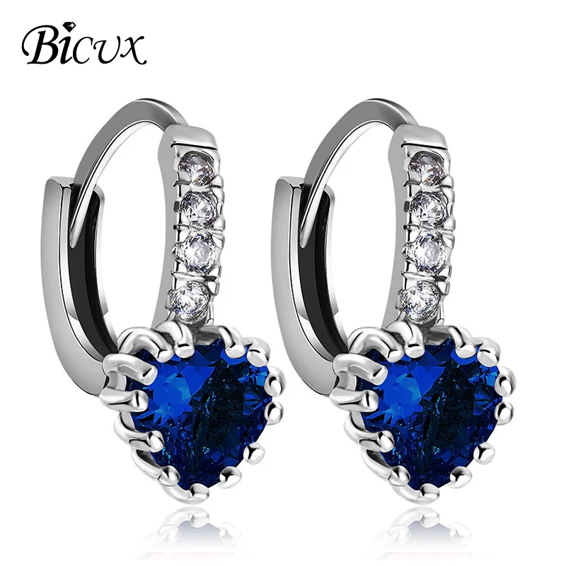 

BICUX Fashion New Korean Heart Crystal Stud Earrings for Women Girl Party Anniversary Exquisite Shining Zircon Earring Jewelry