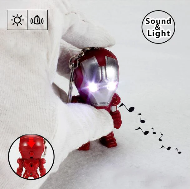 Новое поступление Мстители Железный человек светодио дный светодиодный фонарик фигурки героев игрушки со звуком брелок сумки аксессуары