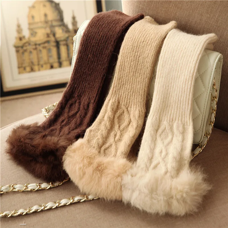 

2017 Winter Women's Wool Gloves Solid Color Finger-less Long Knitted Mittens Elegant Lady Glove Rabbit Hair Arm Warmers T122
