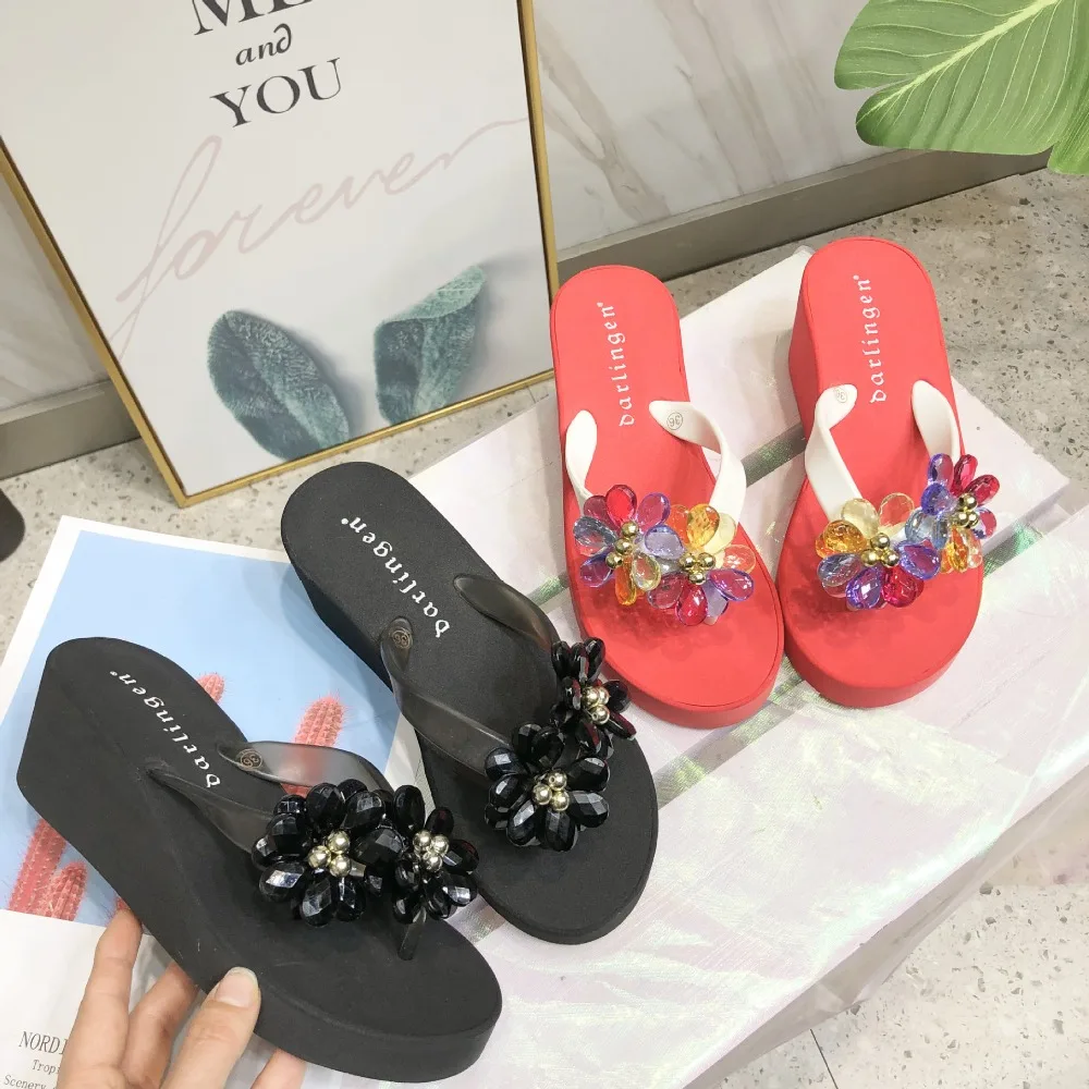 

High skid resistance slipper platform sandals Wedges wedges clip toe Single cusp shoe Flip Flops beach shoes Beach creeper
