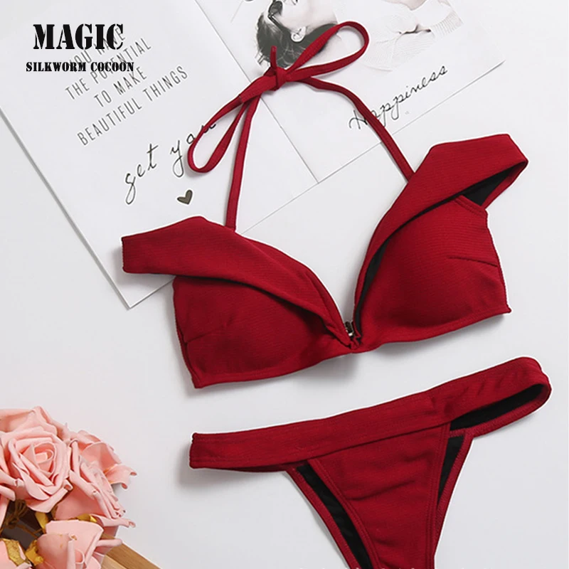 

Bikini knitting split swimsuit Womens Swimwear Bikini Set Push-up Padded Bra Bathing Suit Swimsuit