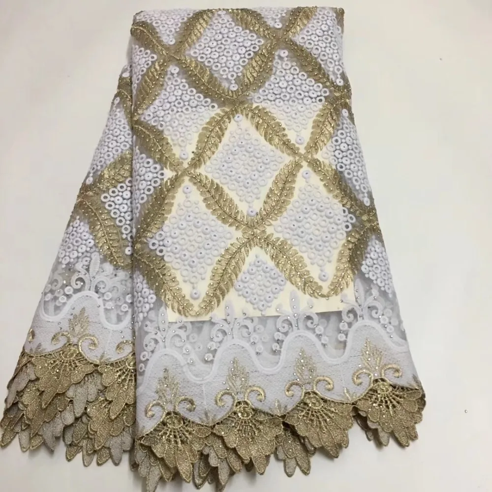 

New Nigerian Lace Fabric, French High Quality Lace Embroidery Fabric Dress Fabric with Fine Gem
