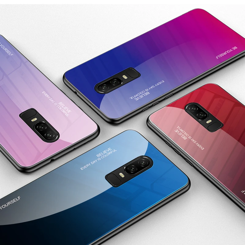 

Protective Case For OnePlus 6T 6 Tempered Glass Gradient Case one plus 1+6 1+6T Back Cover Case For OnePlus 6T 7 Pro Phone Cover