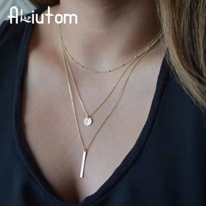 ALIUTOM 2018 Women's Fashion Jewelery Colar 1pc European Simple Gold Silver Multilayer Bar Coins Necklace Chainbone Chain ALIUTOM 2018 Women's Fashion Jewelery Colar 1pc European Simple Gold Silver Multilayer Bar Coins Necklace Chainbone Chain