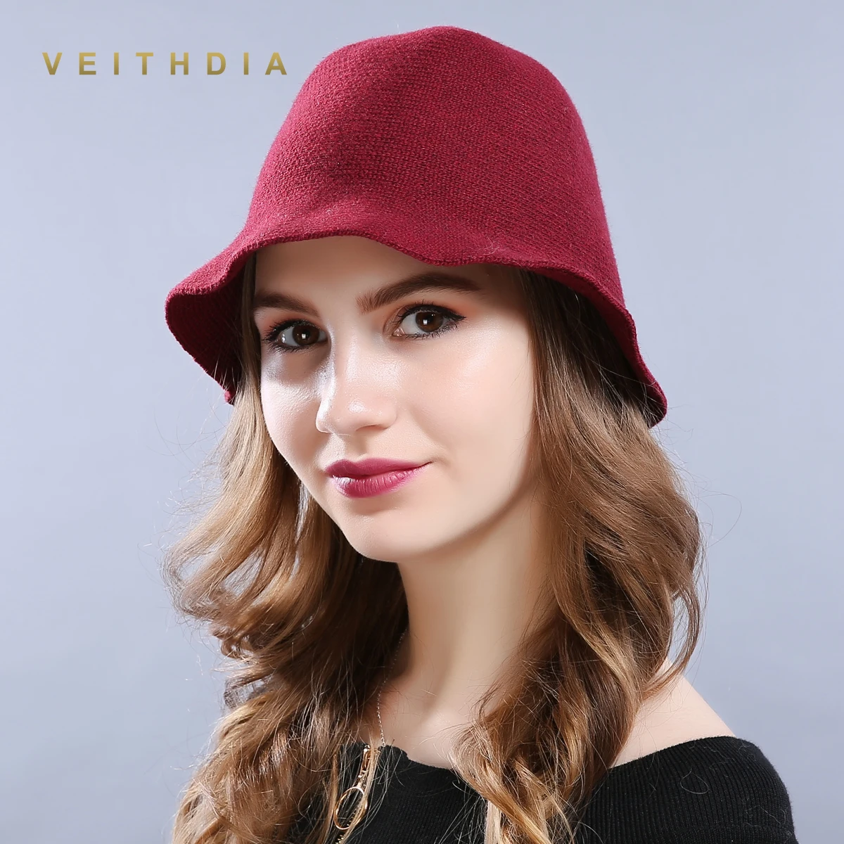 VEITHDIA Новинка шерстяная шапка Складная женская зимняя плотная вязаные уличные
